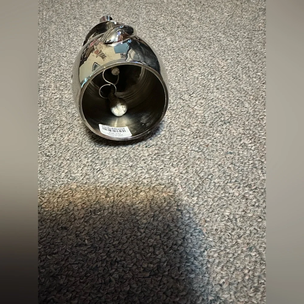 Crate & Barrel Christmas Polished Silver Metal 8” Snowman Dinner Bell